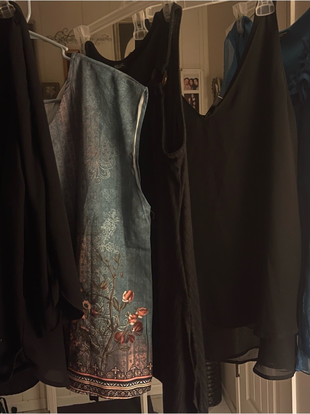 5 Plus size w unique details Teal w flowers & black sexy w crisscross neckline
